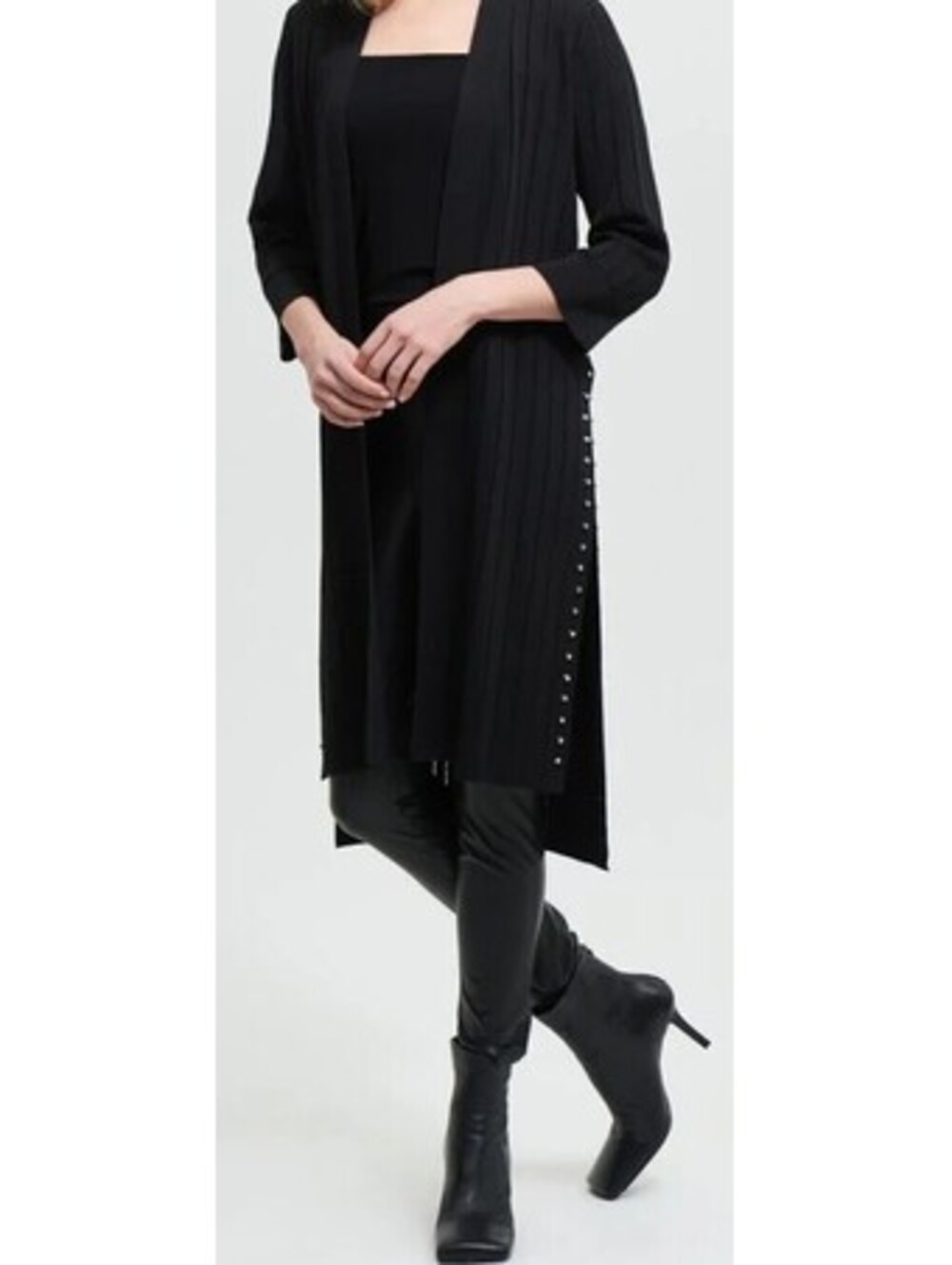 Joseph Ribkoff Black Long Ribbed Cardigan with Silver Stud